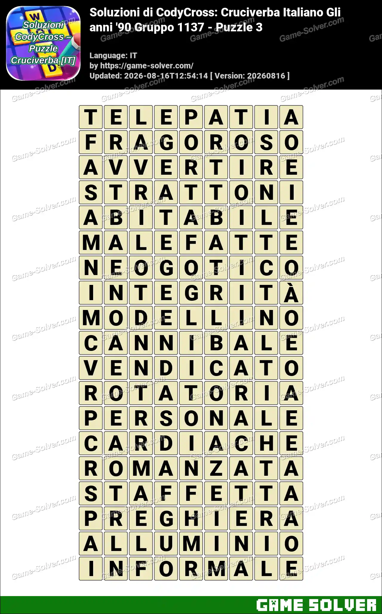 Soluzioni di CodyCross: Cruciverba Italiano Gli anni ’90 Gruppo 1137 – Puzzle 3